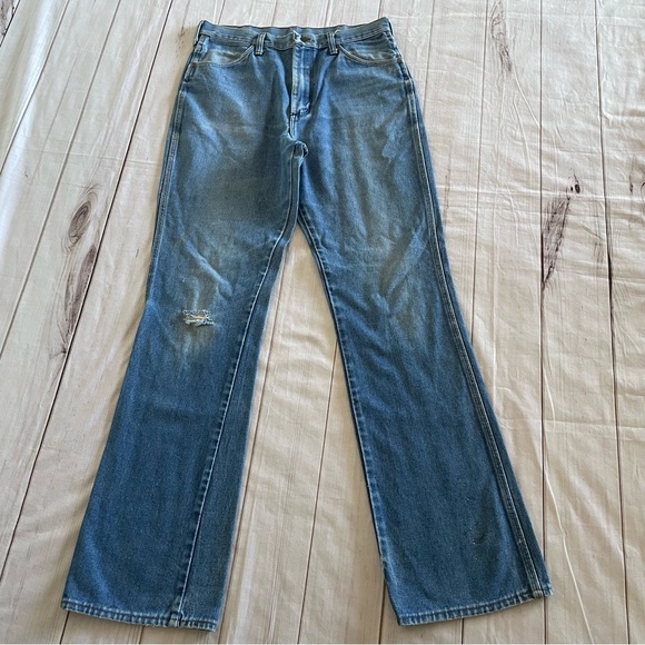 Wrangler Other - Wrangler 945DEN Jeans Mens 34x36 Blue Regular Fit Faded Whiskering Bootcut Flare